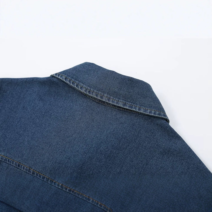 Women's Short Sleeve Denim Shirt Dress with Full Button Placket and Chest Flap Pockets Mune Fashion