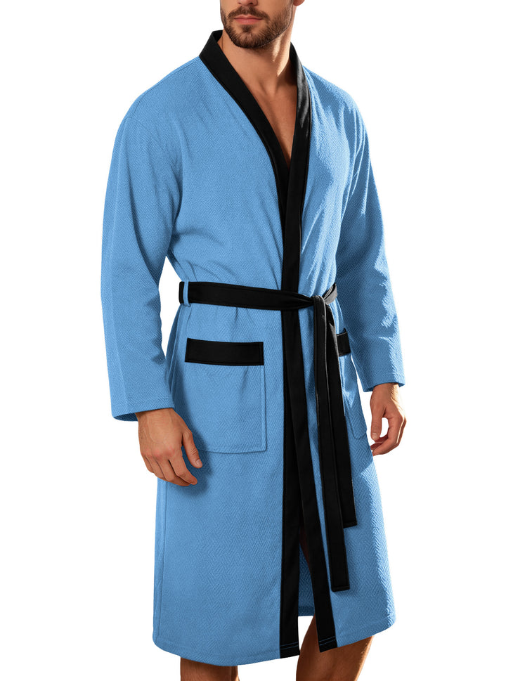 Men's lightweight cotton kimono bathrobe with waffle texture and patch pockets Mune Fashion