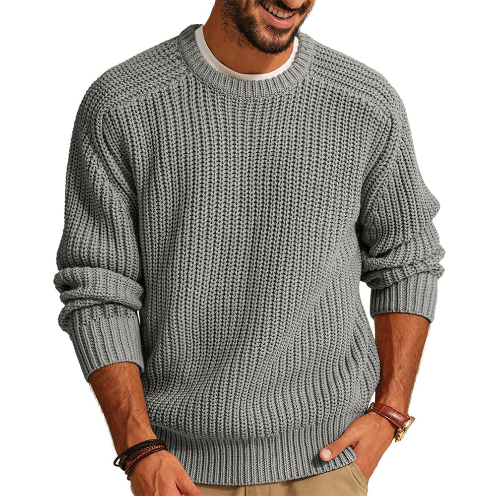 Men's Chunky Knit Pullover with Round Neck and Casual Fit Mune