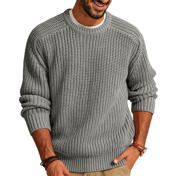 Men's Chunky Knit Pullover with Round Neck and Casual Fit Mune