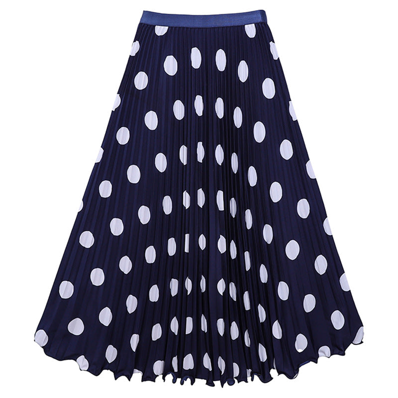 Women's pleated circle midi skirt in retro polka dot design with elastic comfort waistband Mune Fashion