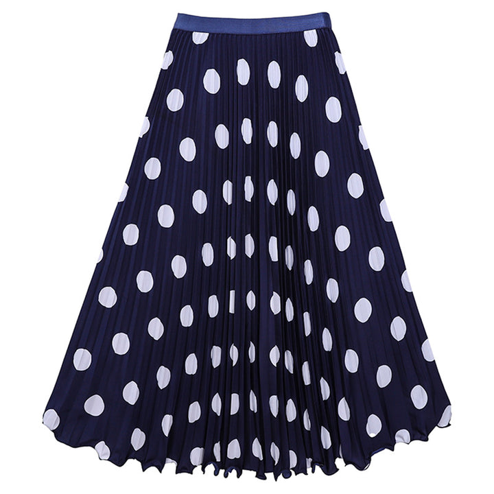 Women's pleated circle midi skirt in retro polka dot design with elastic comfort waistband Mune Fashion