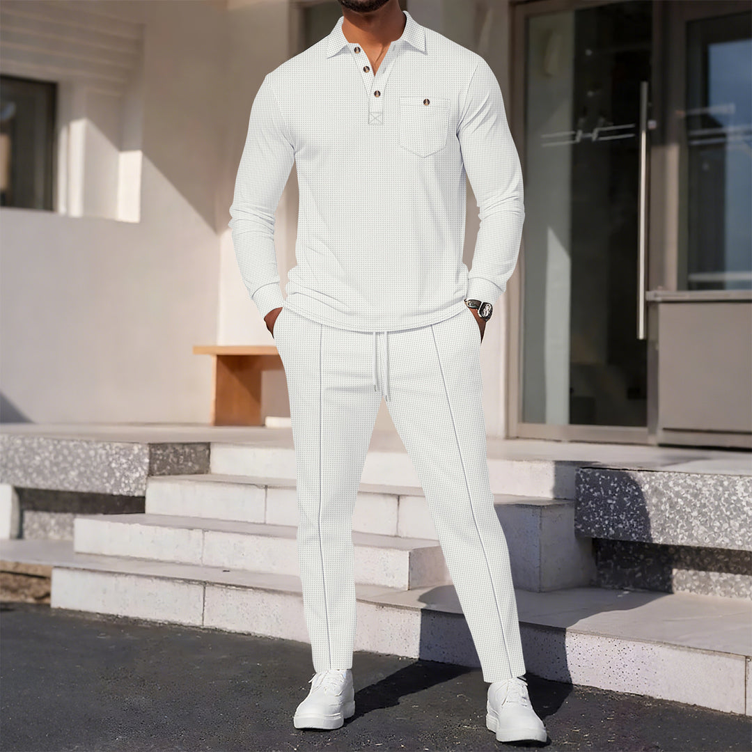 Men's fine-structured long-sleeve polo shirt with concealed button placket and patch chest pocket Mune Fashion
