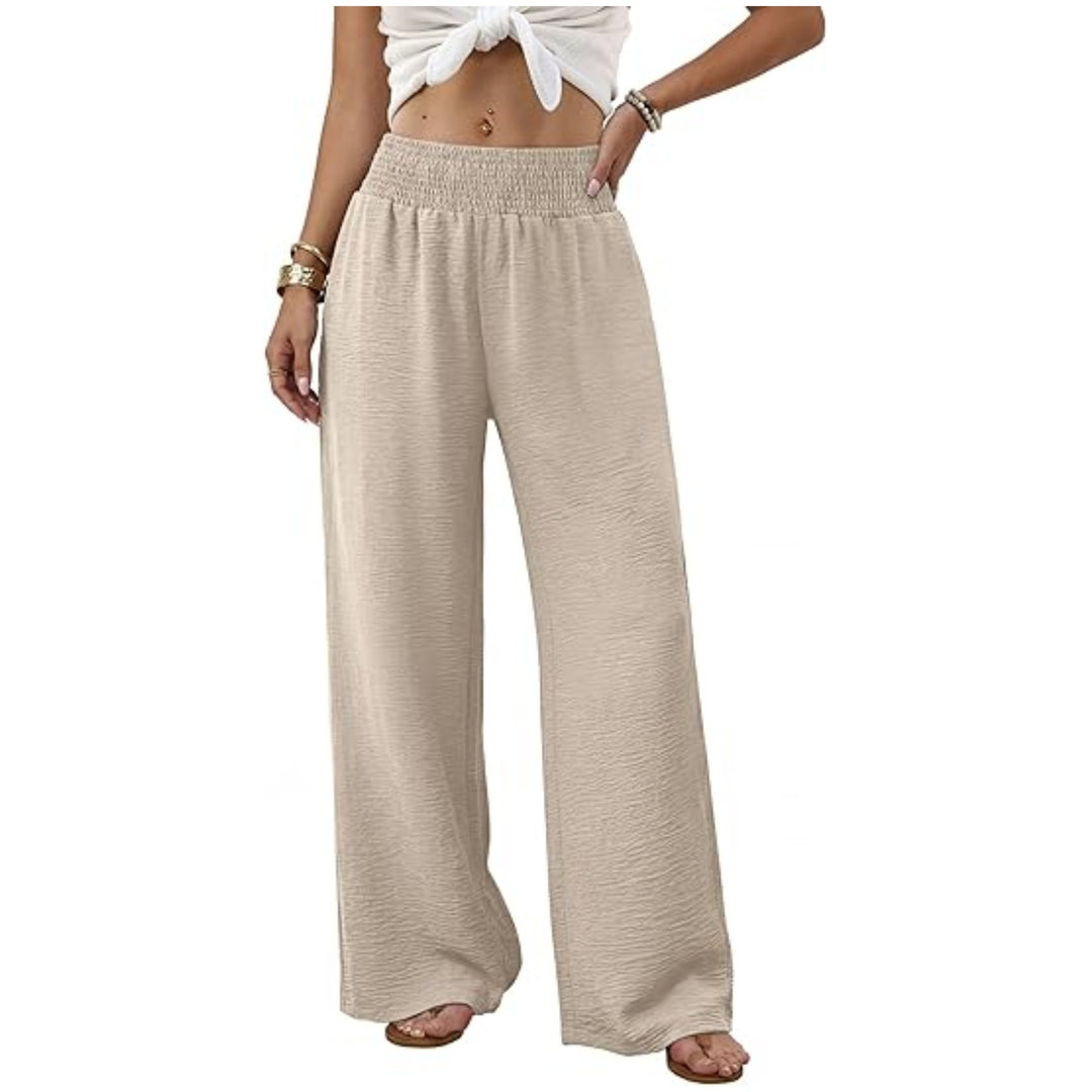 Women's wide palazzo pants with gathered stretch waistband Mune Fashion