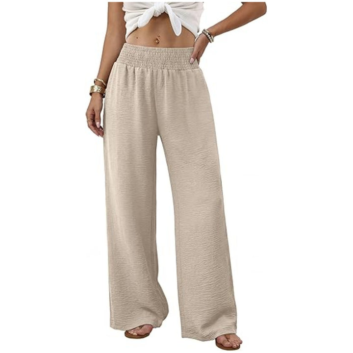 Women's wide palazzo pants with gathered stretch waistband Mune Fashion
