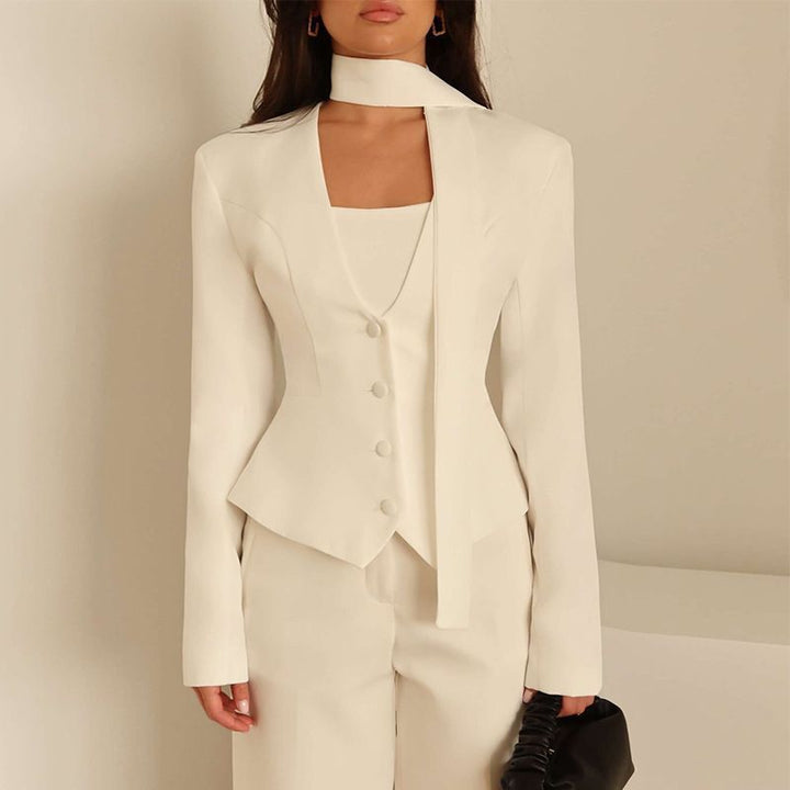 Women Elegant fitted blazer set with vest and bow Mune Fashion
