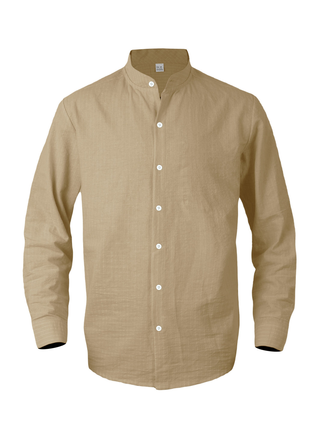 Men's striped stand-up collar shirt made of linen-cotton blend with button placket Mune Fashion