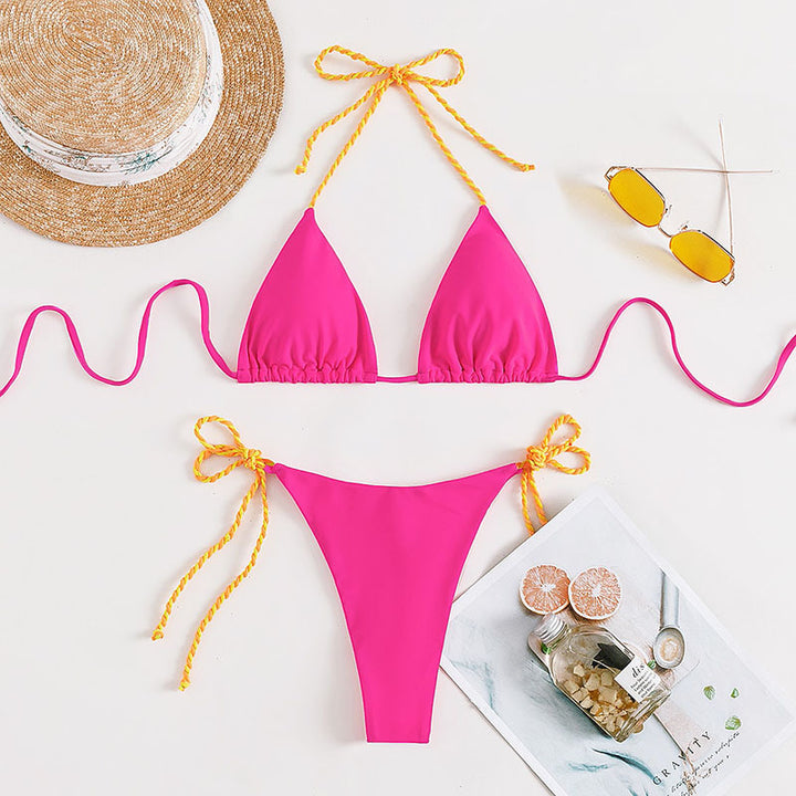 Women's Triangle Bikini with Adjustable Straps and Colorful Accents Mune Fashion