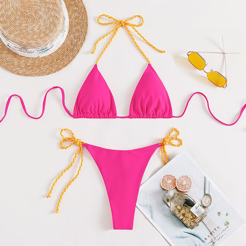 Women's Triangle Bikini with Adjustable Straps and Colorful Accents Mune Fashion