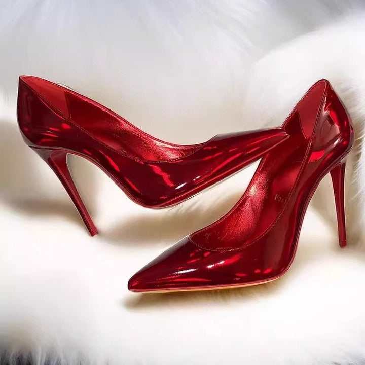 Women lace patent pumps with high stiletto heel Mune Fashion