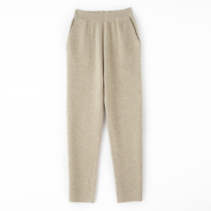 Women Cashmere-Optic Knit Pants with Elastic Waistband, Conical Silhouette and Side Pockets Mune Fashion