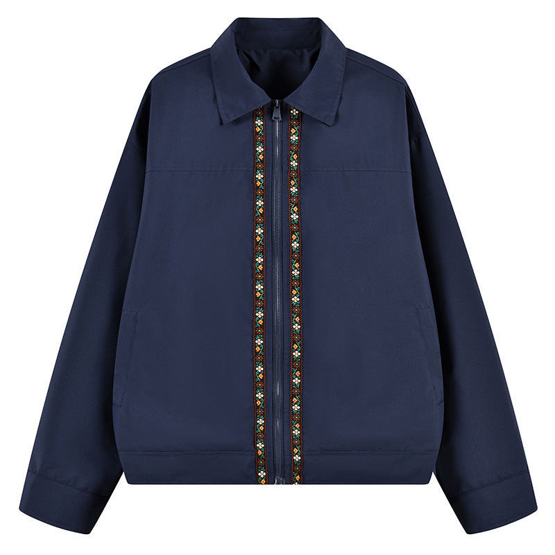 Men's lightweight transition jacket with shirt collar, zipper & embroidered front placket Mune Fashion