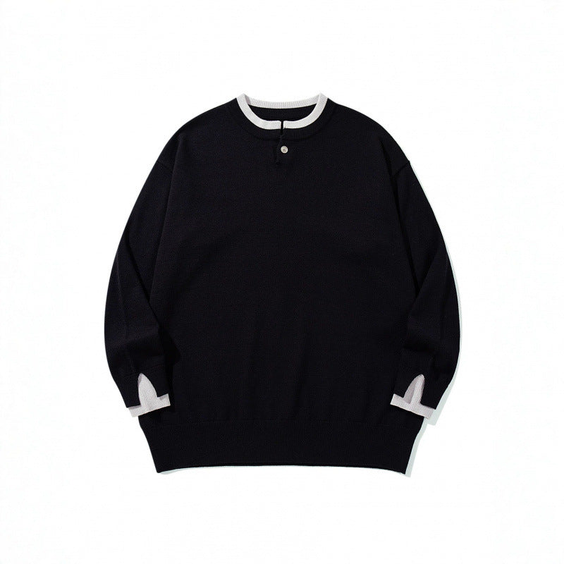 Unisex Oversize Fine Knit Sweater with Henley Button Placket and Slit Cuffs Mune Fashion