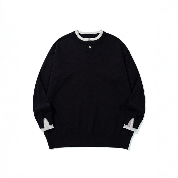 Unisex Oversize Fine Knit Sweater with Henley Button Placket and Slit Cuffs Mune Fashion