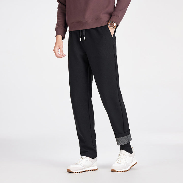 Men's Casual Jogging Pants with Straight Cut, Elastic Waistband, and Turned-Up Hem Mune Fashion
