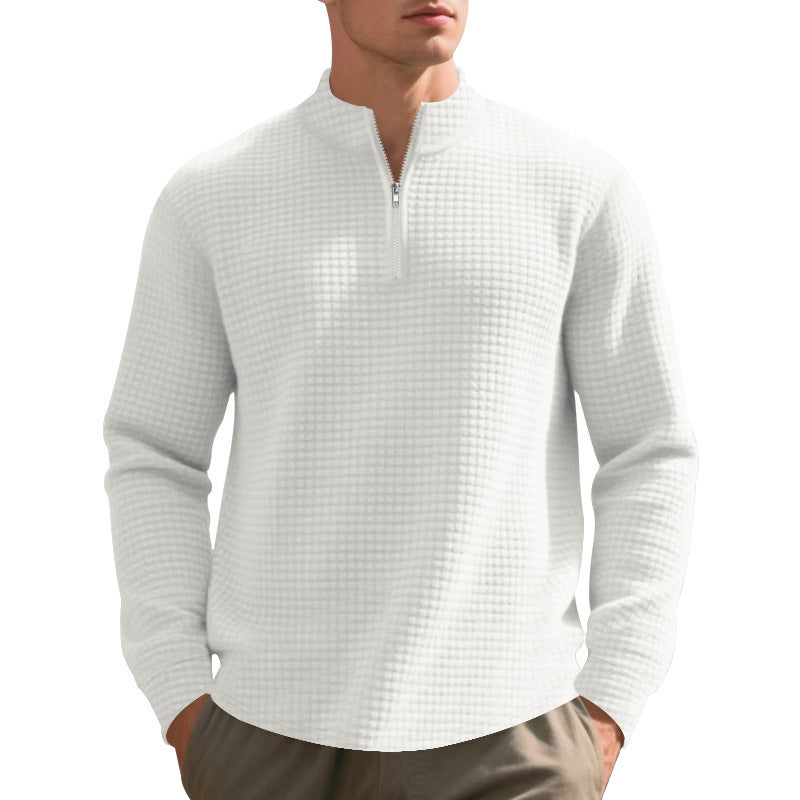 Men's nan City Thermal Pullover with short zipper stand-up collar and fine square structure Mune Fashion