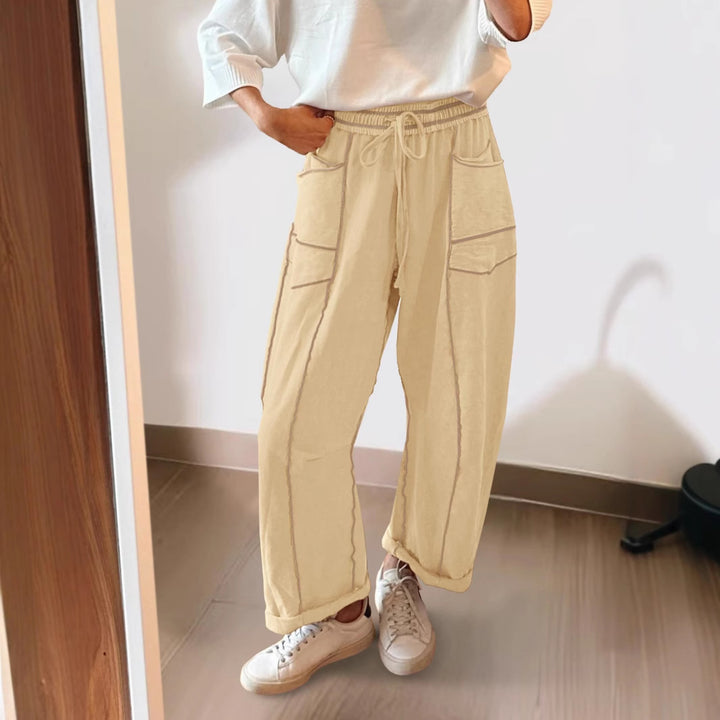 Women wide cargo lounge pants with elastic waistband and contrast seams Mune Fashion