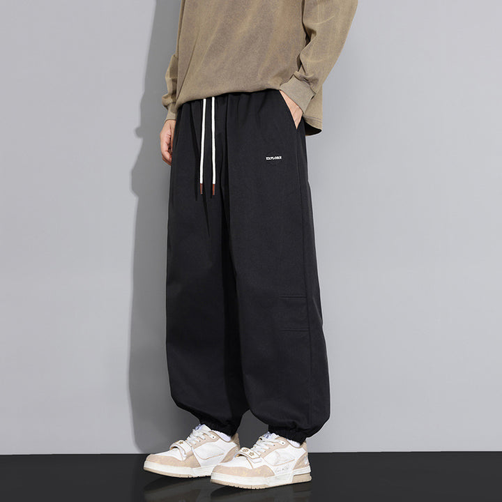 Men's Casual Leisure Pants with Elastic Waistband and Side Pockets