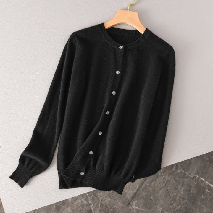 Women Lightweight Round Neck Button Cardigan in Cashmere Look with Fine Ribbed Edge and Casual Silhouette Mune Fashion