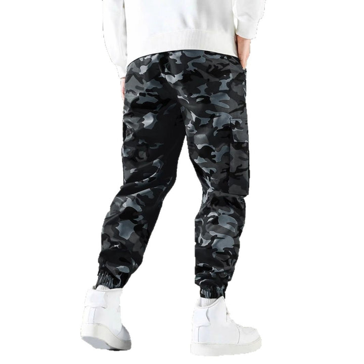 Men's cargo jogger pants with camo pattern, elastic waistband, and ankle cuffs Mune Fashion