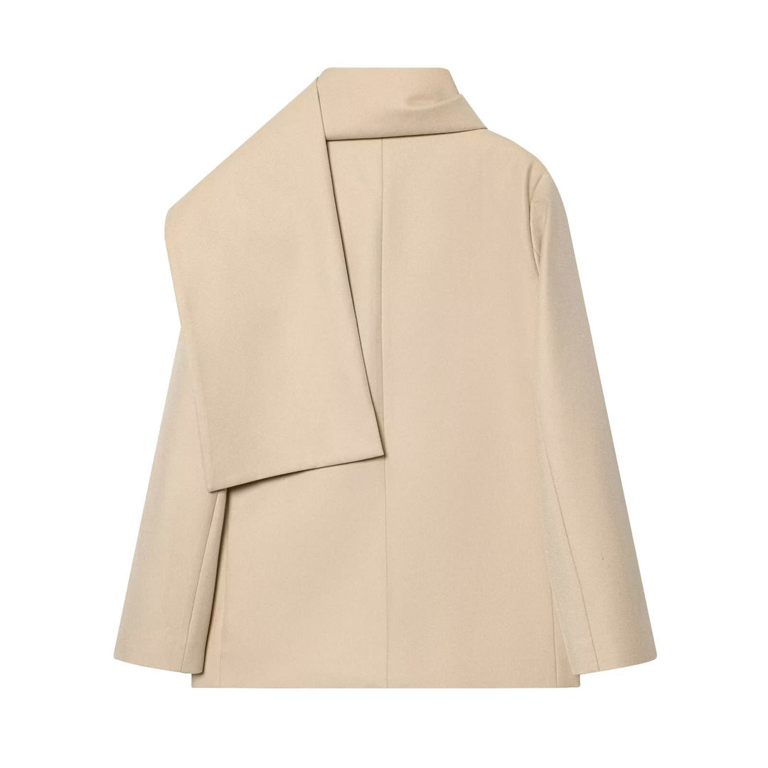 Women's Cape Coat with Integrated Shawl Collar and One-Button Closure Mune Fashion