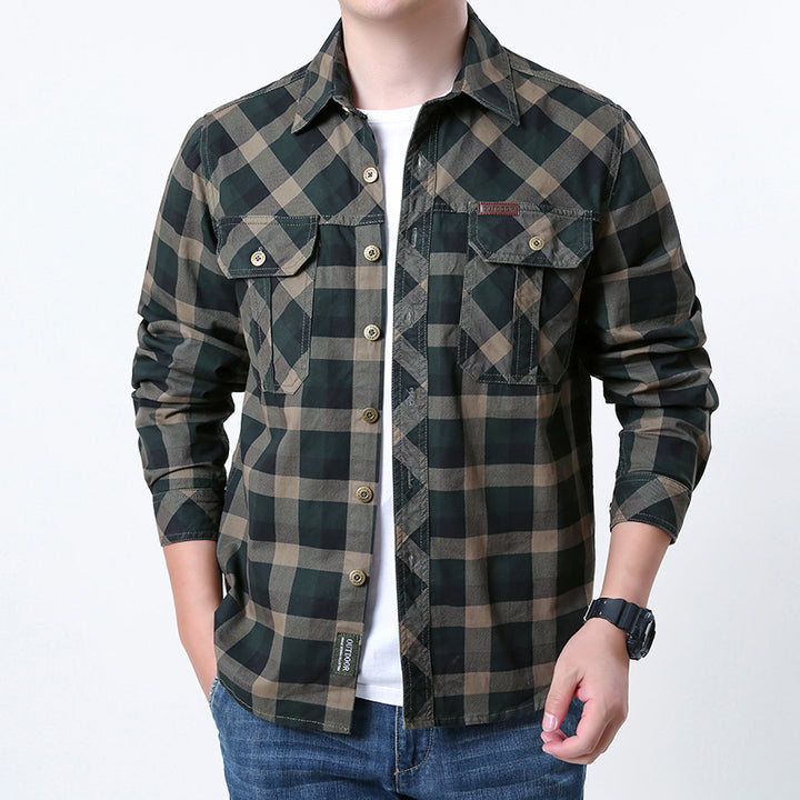 Men's Casual Long Sleeve Shirt with Check Pattern Mune Fashion