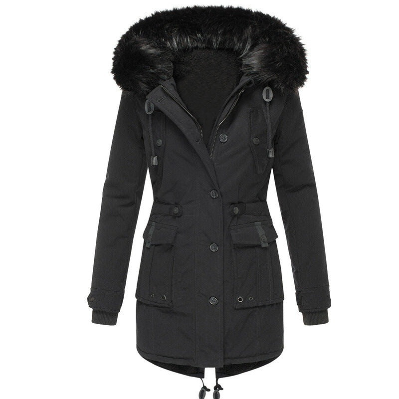Women's Insulated Parka with Hood and Removable Faux Fur Trim, Fitted Winter Coat Mune Fashion