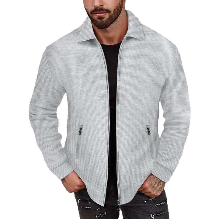 Men's nano minimalist stand collar fine knit transitional jacket with two-way zipper and concealed zip pockets Mune Fashion