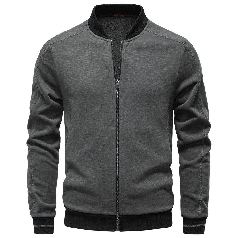 Men's slim zip jacket in bomber style with fine mélange texture, stand collar and elastic ribbed cuffs Mune Fashion