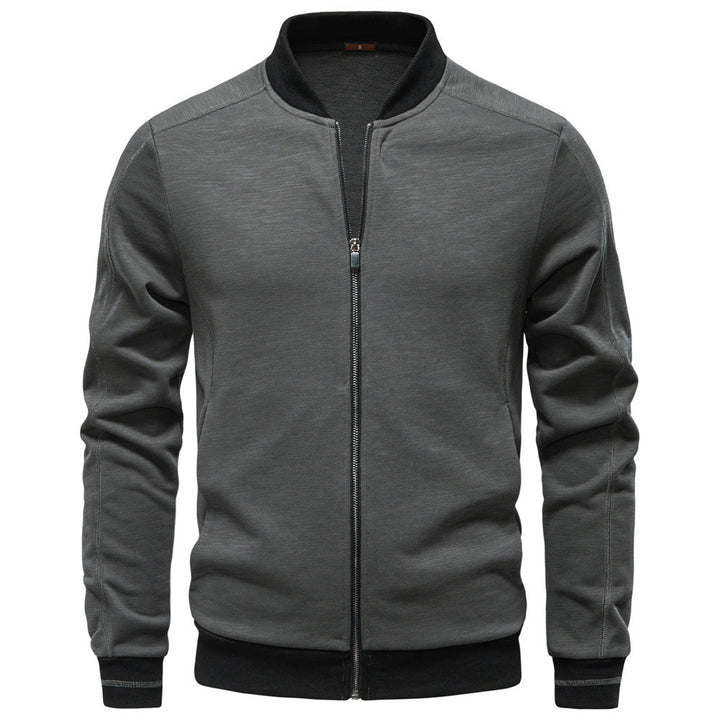 Men's slim zip jacket in bomber style with fine mélange texture, stand collar and elastic ribbed cuffs Mune Fashion