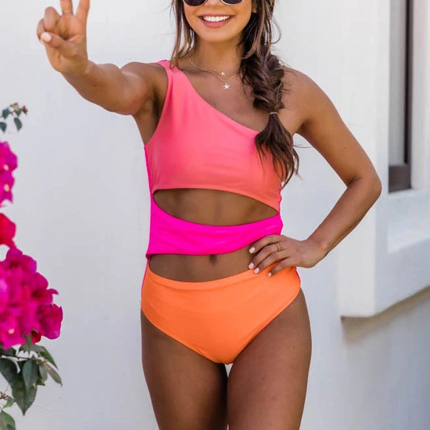 Ladies sporty bikini with asymmetrical top and high waist Mune Fashion
