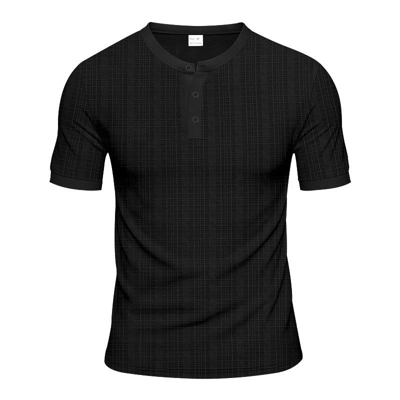 Men's nano band collar henley with fine mesh structure and slim fit Mune Fashion