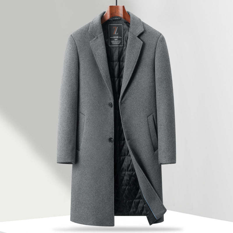 Men's single-breasted long coat made of wool blend with straight cut and lapel collar Mune Fashion