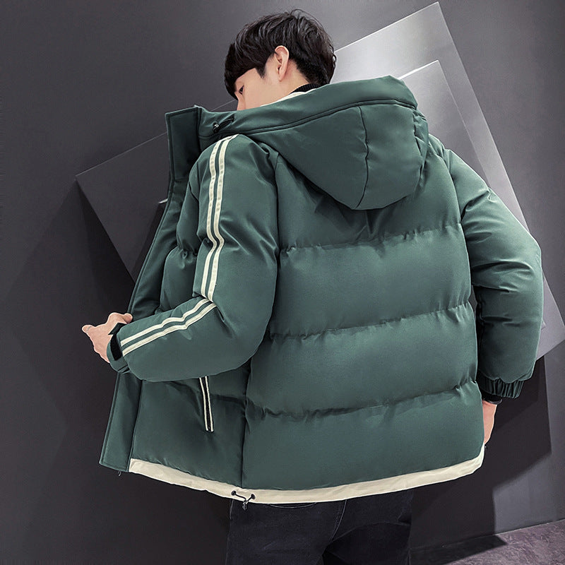 Men's Sporty Quilted Parka with Hood, Contrast Trim and Sleeve Stripes Mune Fashion
