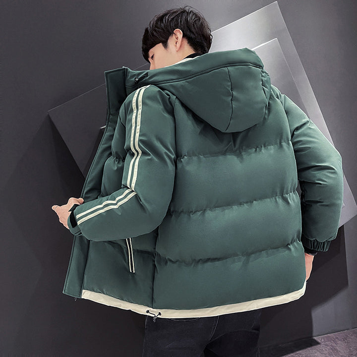 Men's Sporty Quilted Parka with Hood, Contrast Trim and Sleeve Stripes Mune Fashion
