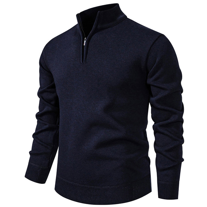 Men's fine-knit pullover with short zipper stand-up collar elastic cuffs Mune Fashion