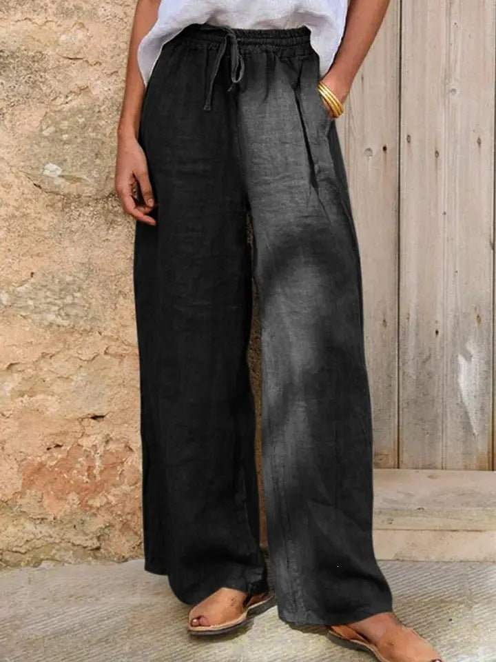 Women's High-Cut Linen Palazzo Pants with Drawstring and Wide Leg Mune Fashion