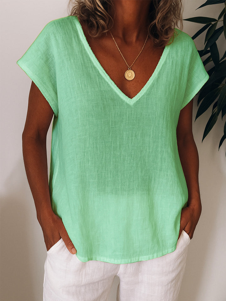 Women's Lightweight V-Neck Top Made of Linen Mune Fashion