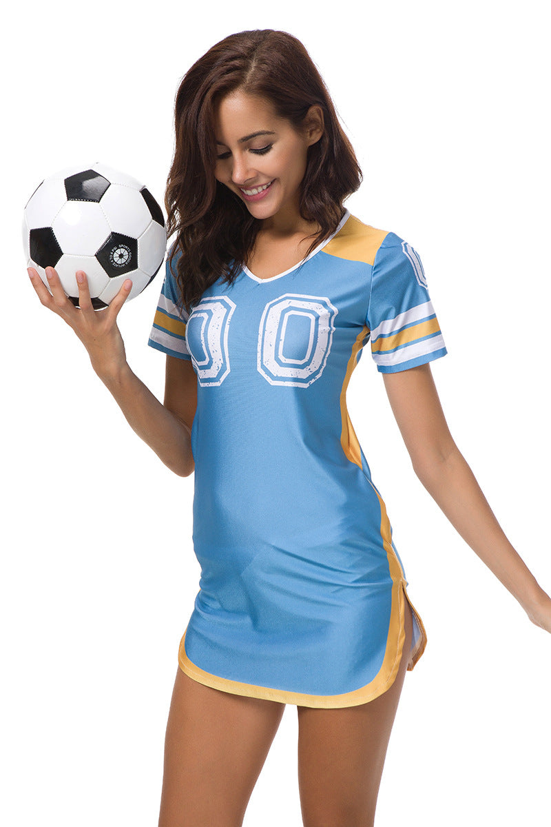 Women's sporty elastic shirt dress with V-neck and side slits Mune Fashion