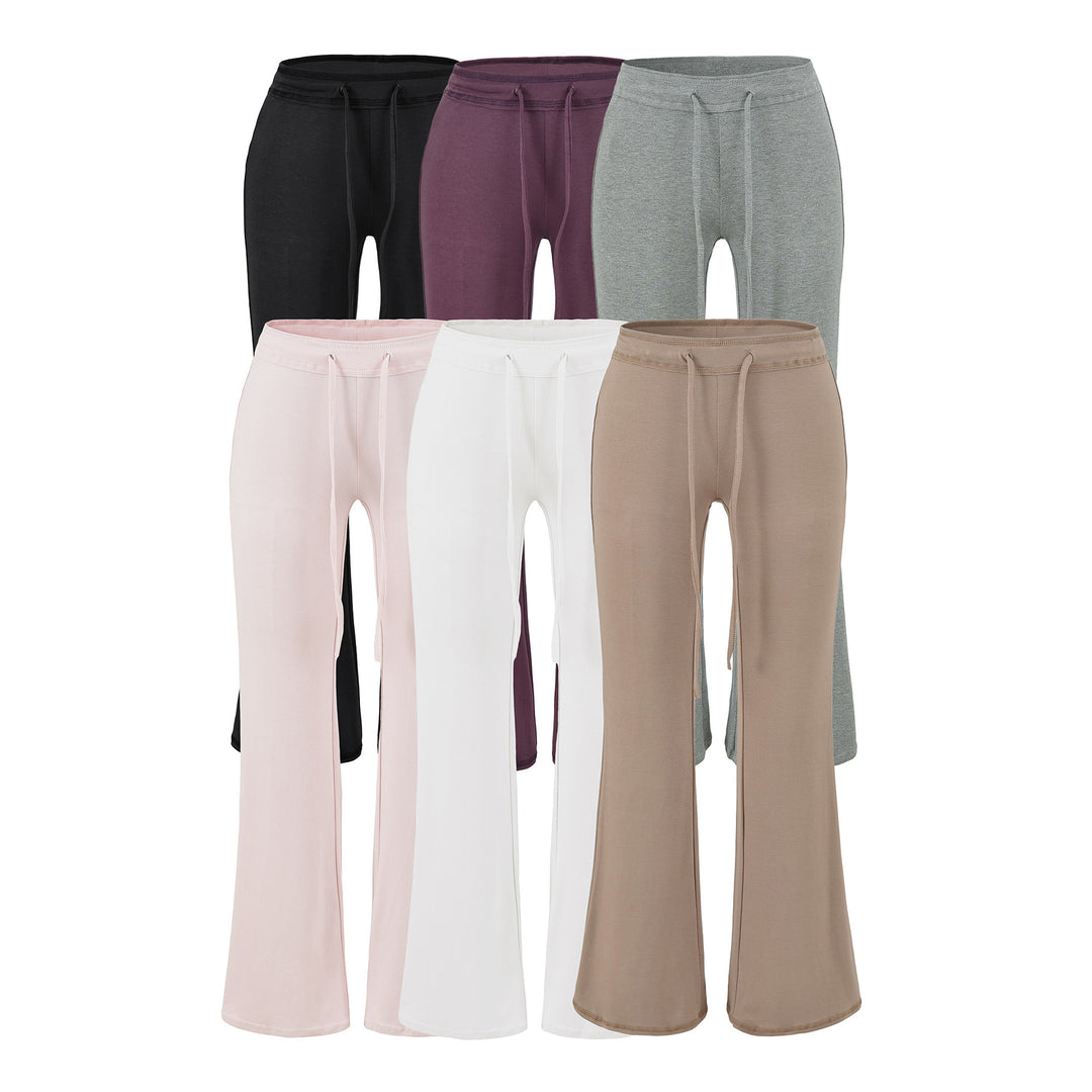 Women's Flowing Jersey Pants with High Waist, Drawstring and Flared Leg Mune Fashion