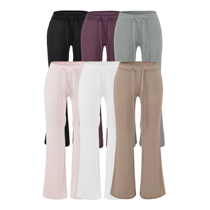Women's Flowing Jersey Pants with High Waist, Drawstring and Flared Leg Mune Fashion