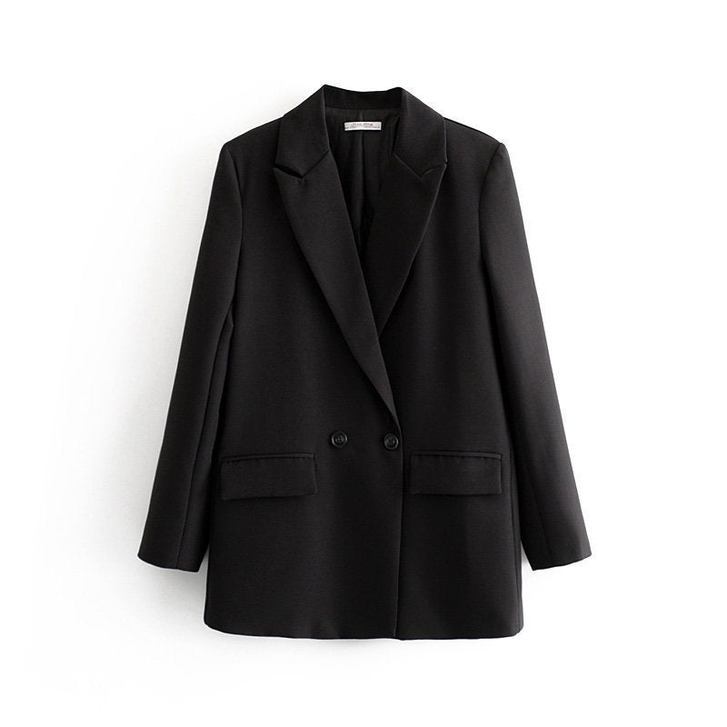 Women's Oversize Double-Breasted Blazer with Lapel and Soft Lining Mune Fashion