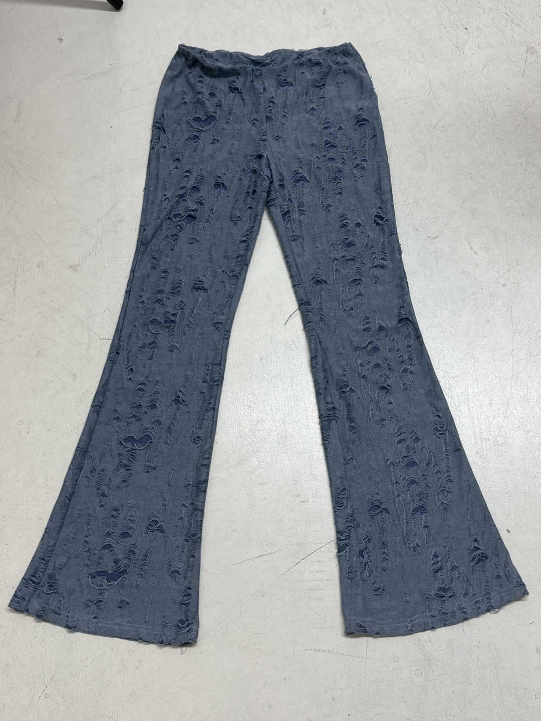 Women's flared high-waisted trousers with stretchy denim look and frayed destroyed structure Mune Fashion