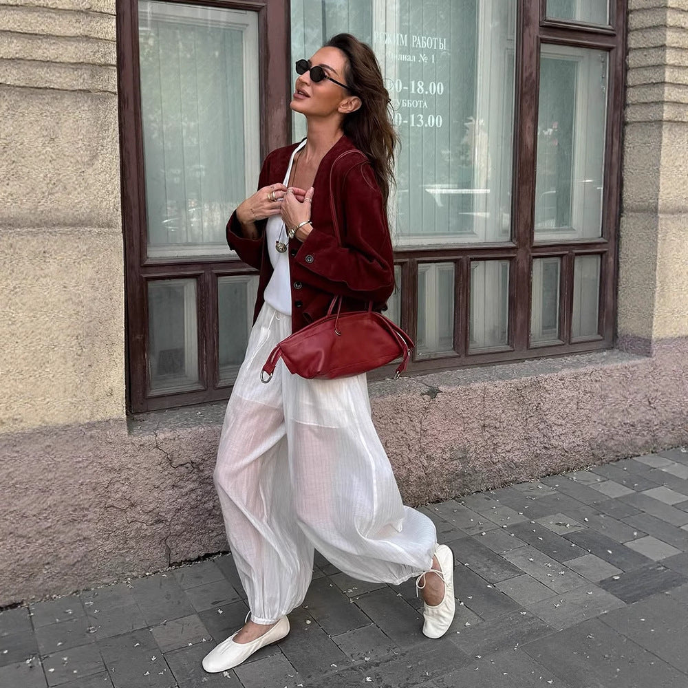 Women short-cut suede jacket with button placket and straight cut Mune Fashion