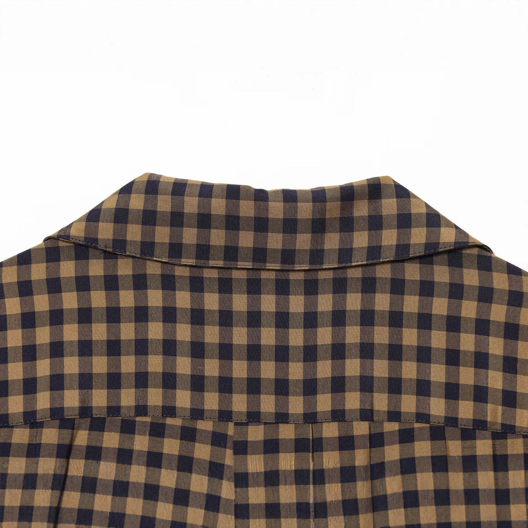 Women’s wrap dress with checkered pattern, shirt collar and waist tie Mune Fashion