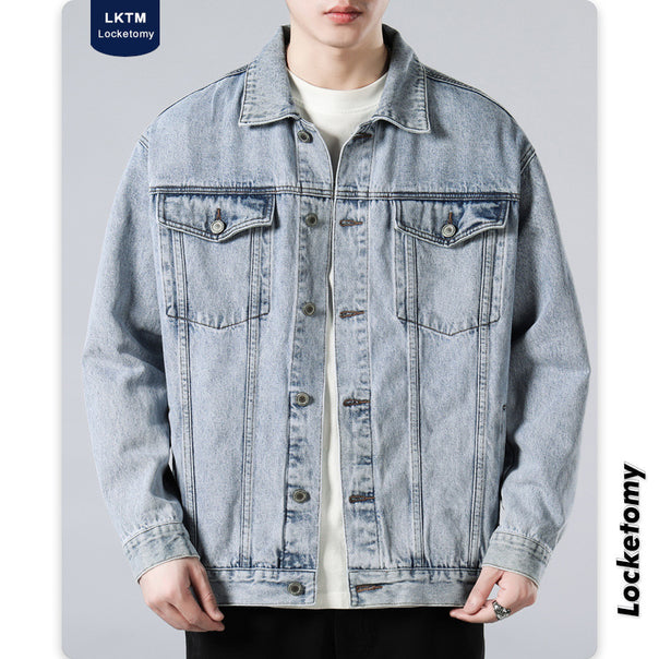Men's Oversized Denim Jacket with Metal Button Placket and Chest Pockets Mune Fashion