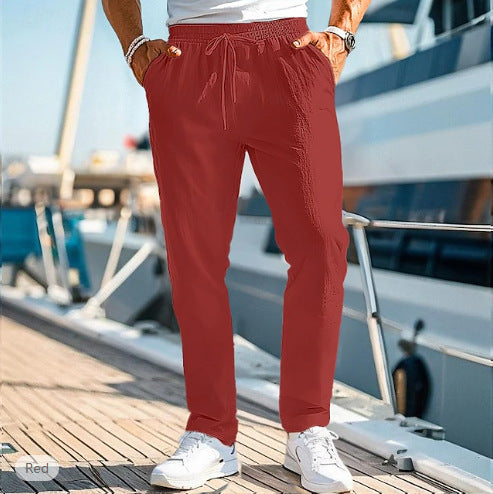 Men's casual linen blend jogger pants with drawstring, angled pockets and narrow ankle cuffs Mune Fashion