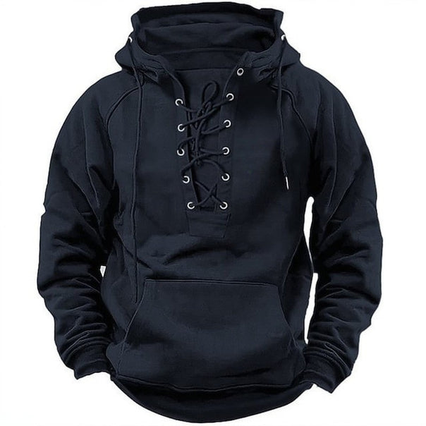 Men's hoodie with front lacing and kangaroo pocket Mune Fashion