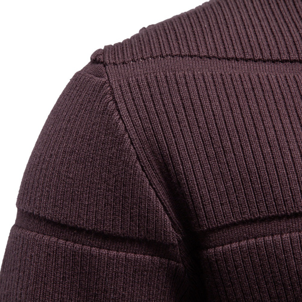Men's Knitted Round Neck Sweater with Quilted Look and Ribbed Cuffs Mune Fashion