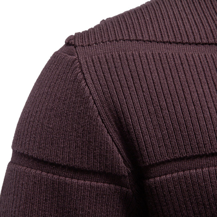 Men's Knitted Round Neck Sweater with Quilted Look and Ribbed Cuffs Mune Fashion